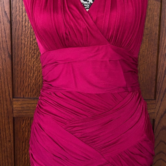 Halston Ruched Fitted Halter Dress - Medium - Red - Picture 2 of 8